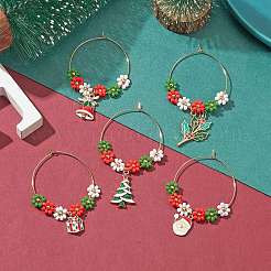 Christmas Theme Alloy Enamel Wine Glass Charms&nbsp;AJEW-JO00190