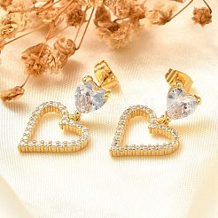 Rack Plating Brass Micro Pave Clear Cubic Zirconia Stud Earrings for Women&nbsp;EJEW-C125-02G