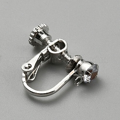 Brass Micro Pave Cubic Zirconia Screw Clip-on Earring Findings&nbsp;FIND-WH0110-747P