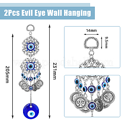 2Pcs Flat Round Glass Turkish Blue Evil Eye Pendant Decoration&nbsp;HJEW-DC0001-09