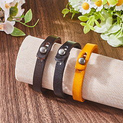 3Pcs 3 Colors Leather Wide Cord Bracelets with Alloy Button&nbsp;BJEW-GF0001-26