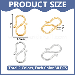 60Pcs 2 Colors 304 Stainless Steel S-Hook Clasps&nbsp;STAS-UN0063-31
