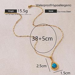 Vintage 304 Stainless Steel & Dyed Synthetic Turquoise Teardrop Pendant Necklaces for Women&nbsp;IA9439