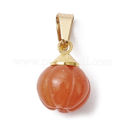 Natural Red Aventurine Pumpkin Charms with Golden Tone 304 Stainless Steel Snap on Bails&nbsp;PALLOY-JF02349-01