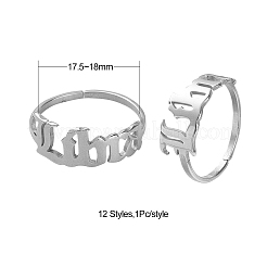 Non-Tarnish 12Pcs 12 Constellation 304 Stainless Steel Open Cuff Rings Set for Women&nbsp;RJEW-TZ0001-02