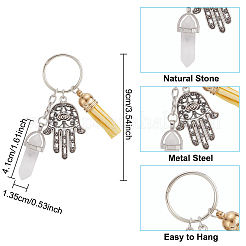6Pcs 6 Styles Bullet Natural & Synthetic Gemstone Pendant Keychain&nbsp;KEYC-DR0001-03