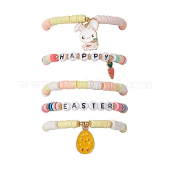 5Pcs 5 Styles Easter' Day Polymer Clay Beads Stretch Bracelet & Alloy Enamel Charm Bracelet Set for Women&nbsp;BJEW-TA00608