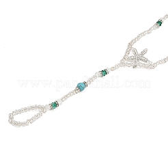 Alloy Crystal Rhinestone Starfish Round Glass Seed Beaded Stretch Toe Ring Anklets for Women&nbsp;AJEW-K052-01