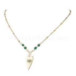 Brass Pave Cubic Zirconia Evil Eye Heart Pendant 304 Stainless Steel Satellite Chain Necklaces for Women&nbsp;NJEW-JN05803-02