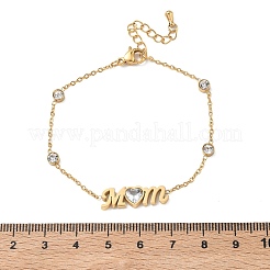 Mother's Day 304 Stainless Steel Cubic Zirconia Word Mom  Link Bracelets&nbsp;BJEW-L721-02G