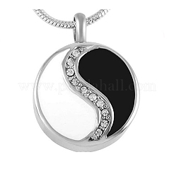 Women's 304 Stainless Steel Rhinestones Flat Round with Yin-yang Memorial Urn Necklace for Ashes&nbsp;PW-WG1E4F5-01