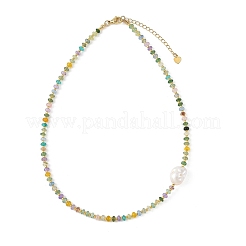 Natural Baroque Keshi Pearl & Dyed Natural White Jade Rondelle Beaded Necklaces&nbsp;NJEW-JN06269