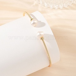 Natural Cultured Freshwater Pearl Potato Torque Bangles&nbsp;BJEW-JB14207