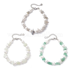 3Pcs Natural Mixed Gemstone Chip & Glass Shell Round Beaded Bracelets&nbsp;BJEW-JB12317