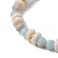 Natural Lava Rock & Synthetic Aqua Terra Jasper & Natural Aquamarine Beads Strethch Bracelets&nbsp;BJEW-JB11666-01