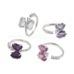 Butterfly Natural Fluorite & Cubic Zirconia Open Cuff Rings&nbsp;RJEW-K288-01P
