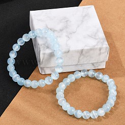 Dyed Natural Selenite Round Beaded Stretch Bracelets for Women&nbsp;G-U005-02G
