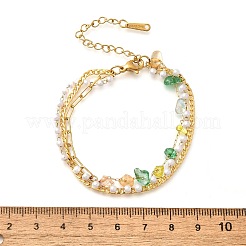Gemstone Chip with Plastic Pearl Multi-strand Bracelets for Women&nbsp;BJEW-G739-01G
