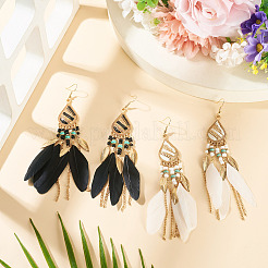 2 Pairs 2 Colors Bohemian Alloy Feather Dangle Earrings&nbsp;EJEW-TA0001-78A