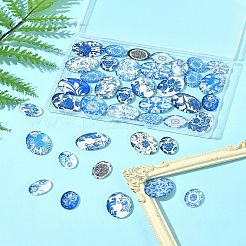 40Pcs 2 Styles Floral Theme Ornaments Glass Oval Flatback Cabochons&nbsp;GGLA-FS0001-10