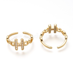 Brass Micro Pave Clear Cubic Zirconia Cuff Rings&nbsp;RJEW-P018-19G