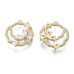 Brass Micro Pave Clear Cubic Zirconia Charms&nbsp;ZIRC-S069-026G