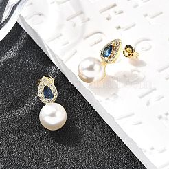 Teardrop with Round Brass Micro Pave Cubic Zirconia Stud Earrings&nbsp;EJEW-C154-06G