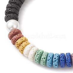 Natural Lava Rock and Shell Pearl Beaded Stretch Bracelets for Women&nbsp;BJEW-JB12153