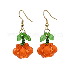 Halloween Theme Pumpkin Handmade Glass Seed Beaded Dangle Earrings&nbsp;EJEW-MZ00480-02