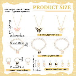 3 Colors Butterfly Iron & Alloy Enamel Pendant Necklaces & Dangle Earrings & Imitation Pearl Finger Rings & Bracelets Set for Women&nbsp;SJEW-HY0001-06
