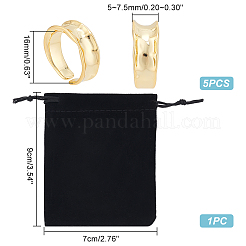 5Pcs Brass Wave Open Cuff Ring for Women&nbsp;RJEW-UN0002-33LG