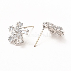 Brass Micro Pave Clear Cubic Zirconia Stud Earring Findings&nbsp;ZIRC-K087-19P