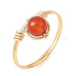 Natural Gemstone Round Braided Bead Finger Rings for Women&nbsp;RJEW-JR00953-01