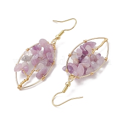 Natural Lepidolite/Purple Mica Stone Chips Tree of Life Dangle Earrings&nbsp;EJEW-JE05730-03