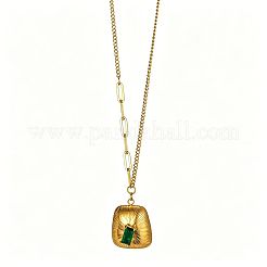 304 Stainless Steel Pave Green Cubic Zirconia Pendant Necklaces&nbsp;WG5E316-01