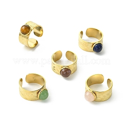 Natural Gemstone Round 304 Stainless Steel Cuff Open Rings for Women&nbsp;RJEW-JR01069