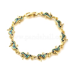 Brass Enamel Turquoise Sea Horse Link Chain Bracelets&nbsp;LS-BJEW-C118-03G