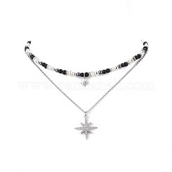 Clear Cubic Zirconia Star Pendant Necklaces Set&nbsp;NJEW-JN04150