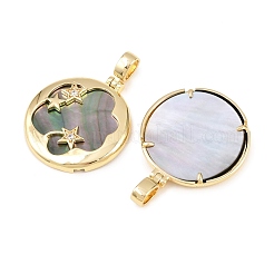 Brass Micro Pave Cubic Zirconia with Natural Black Lip Shell Pendants&nbsp;KK-Z146-34G