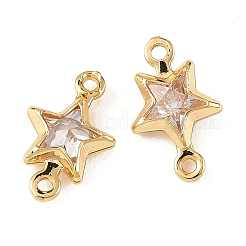 SHEGRACE Brass Pave Cubic Zirconia Star Connector Charms&nbsp;XGRQ2O602-441A-G