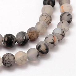 Frosted Natural Dragon Veins Agate Beads Strands&nbsp;G-F376-8mm