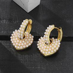 Rack Plating Brass Heart Dangle Hoop Earrings with ABS Imitation Pearl Beaded&nbsp;EJEW-R152-06G