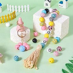160Pcs Painted Natural Wood European Beads&nbsp;WOOD-TA0002-60