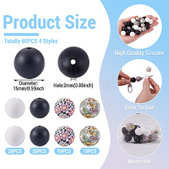60pcs 4 Styles Silicone Beads Round Rubber Bead 15MM Loose Spacer Beads for DIY Supplies Jewelry Keychain Making&nbsp;FIND-TA0010-30B