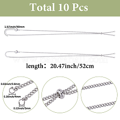 10Pcs Adjustable 304 Stainless Steel Curb Chains Necklaces Making&nbsp;MAK-SC0001-44