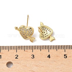 Heart Brass Micro Pave Clear Cubic Zirconia Stud Earrings&nbsp;EJEW-A132-08G
