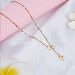 1Pc Letter & Heart Stainless Steel Lariat Necklaces for Women&nbsp;NJEW-LP0002-87G-F
