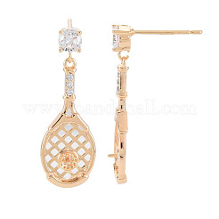 Brass Micro Pave Clear Cubic Zirconia Stud Earring Findings&nbsp;KK-S364-057