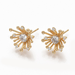 Brass Clear Cubic Zirconia Stud Earrings&nbsp;ZIRC-Q021-079G-NF