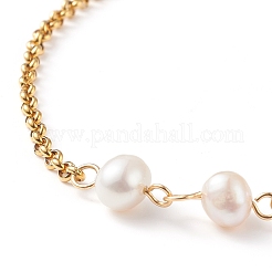 Natural Pearl Beaded Link Bracelet with 304 Stainless Steel Rolo Chains for Women&nbsp;BJEW-JB08776-01